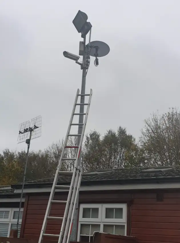 Saorview aerial installed on a pole along with a CCTV camera