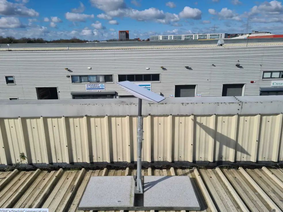 Starlink wifi receiver installed on an industrial property